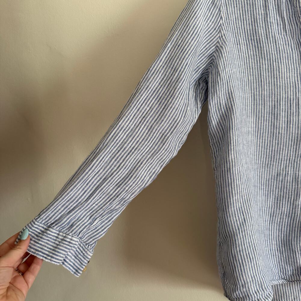 CALYPSO St. Barth | Rahani Blue and White Striped Linen Button Up Shirt | Large - Picture 4 of 7